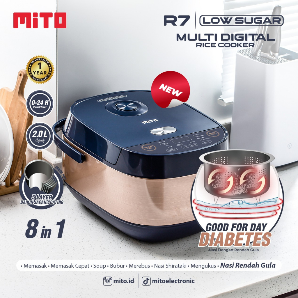 Mito R7 Digital Rice Cooker 2L Low Sugar 8in1 Magic Com 2 Liter