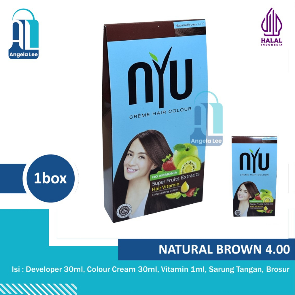 Pewarna Cat Rambut Alami NYU Creme Hair Colour NO AMMONIA ekstrak buah 7 warna hitam coklat merah