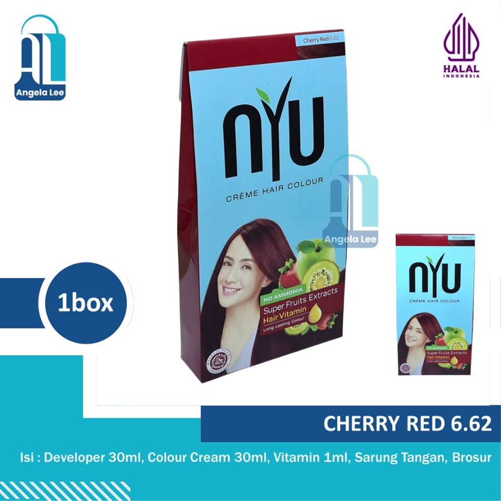 Pewarna Cat Rambut Alami NYU Creme Hair Colour NO AMMONIA ekstrak buah 7 warna hitam coklat merah
