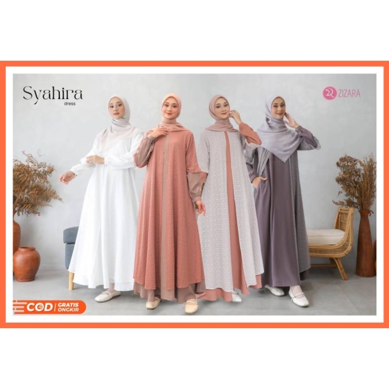 Syahira Dress by Zizara Gamis Kombinasi Zenetha Polos Mix Brukat Motif Minimalis Gamis Eid Series