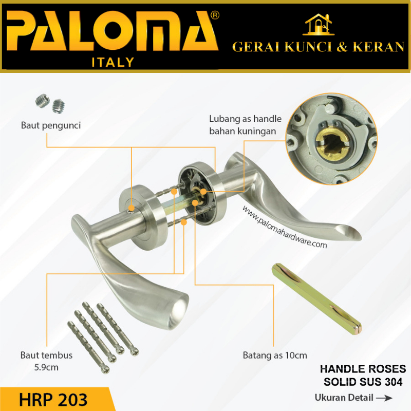 Handle Pintu Roses PALOMA HRP 203 LHS PARIGI STAINLESS STEEL