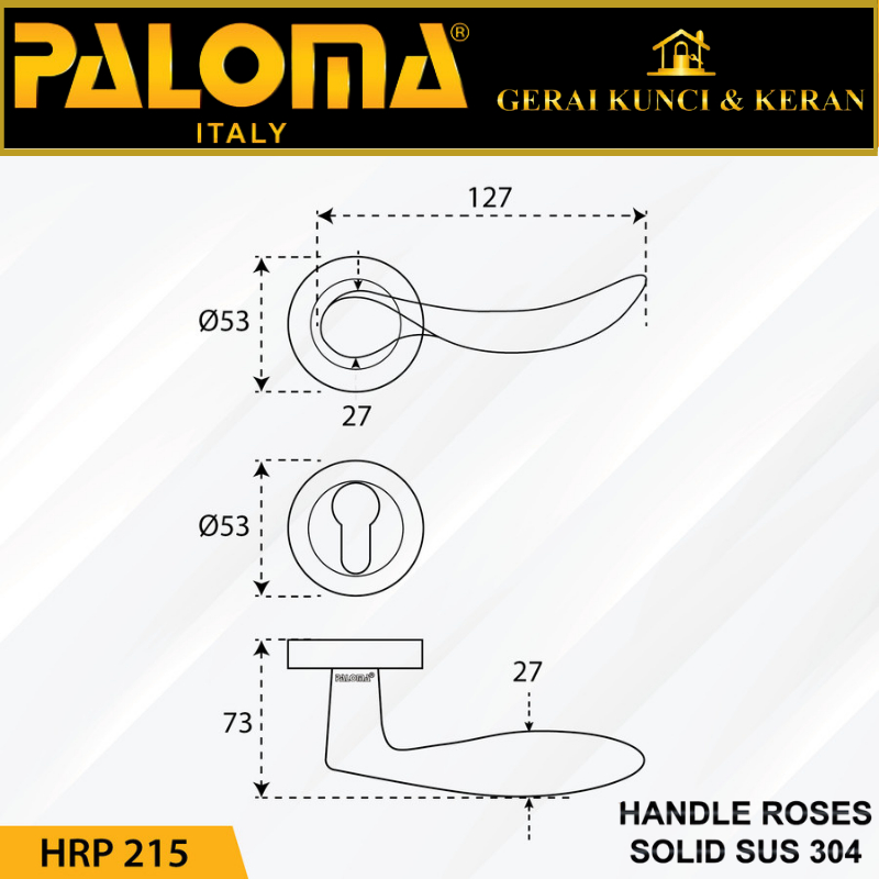 PALOMA HRP 215 Handle Pintu Roses Solid Stainless Lever Gagang Door