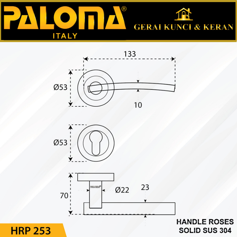 Handle Pintu Roses PALOMA HRP 253 LHS LAGUNA STAINLESS STEEL