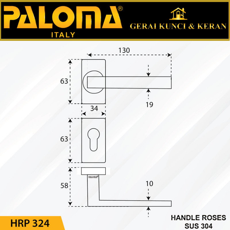 Handle Pintu Roses PALOMA HRP 324 LHT GERARDO LSQ STAINLESS STEEL