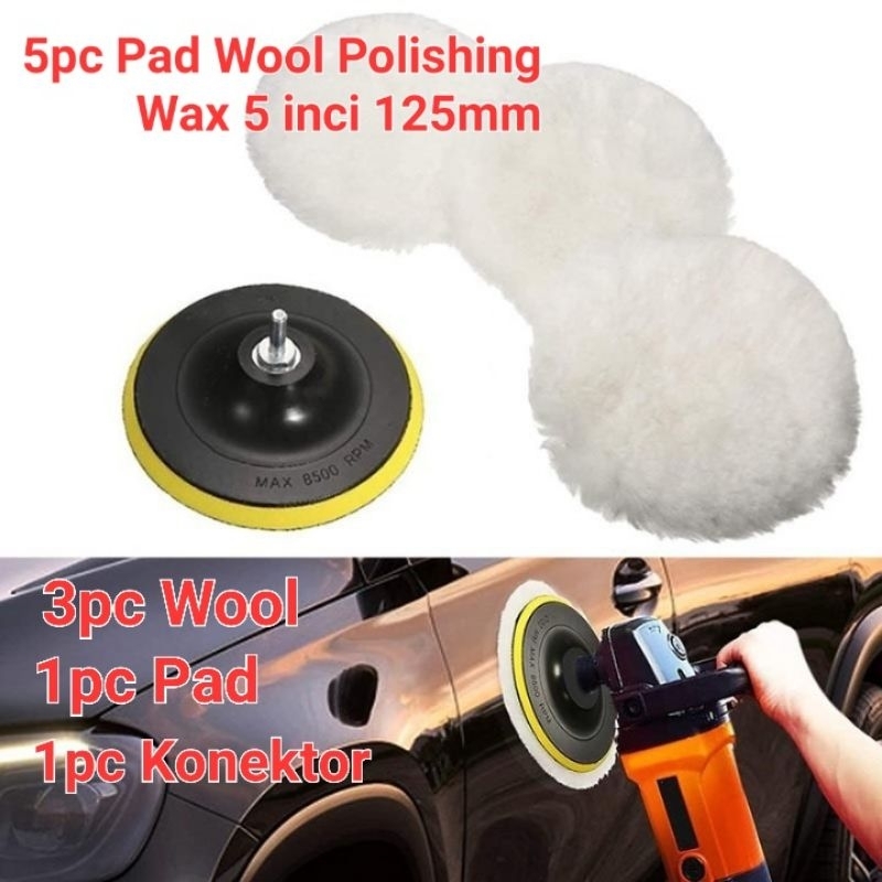 Woll Pad Poles Mobil Motor 5" 5pc Pad Wool Polishing Set Buffing