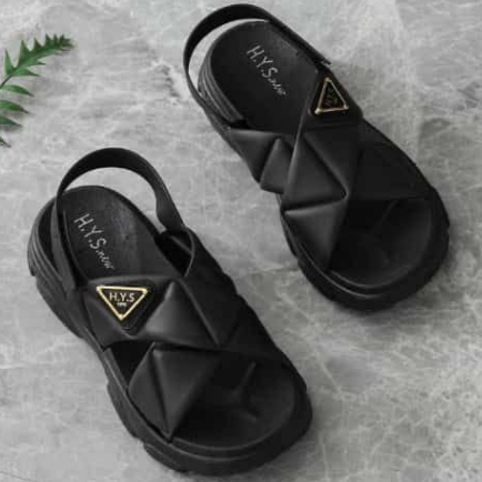 HYS Sandal Gunung Wanita 2201-11. Bahan Rubber Empuk Non-Slip Tali Belakang Perekat Cross Diamond