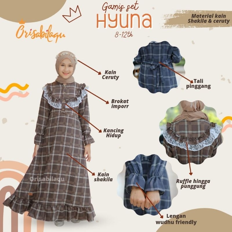 READY ‼️ Gamis Anak Perempuan Teen Series Hyuna by Orisabilaqu Bahan Premium Model Vintage bisa cod
