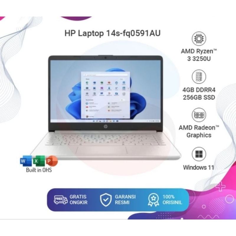 LAPTOP HP 14S FQ0591AU Ryzen 3-3250U / 4gb / 256gb /14" HD / W11+OHS