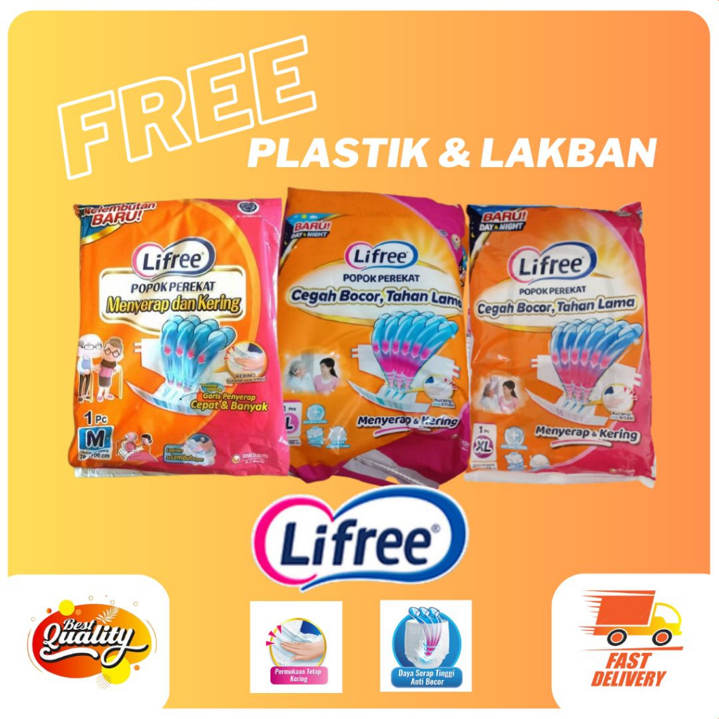 DISTRIBUTOR UNICHARM LIFREE PEREKAT/ POPOK MELAHIRKAN / PERSALINAN DEWASA / LANSIA SACHET SATUAN [Size : M/L/XL per 1 Sachet] TERMURAH PROMO