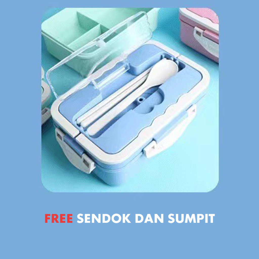 Lunch Box Set Kotak Bekal Makan 1000ml 4 In 1 Dengan Alat Makan | Kotak Bekal Anak dan Dewasa