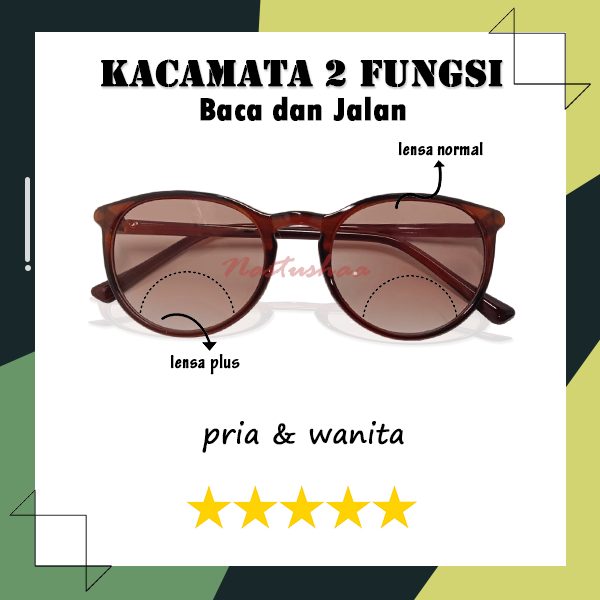 Kacamata Lensa Baca dan Jalan Bingkai Coklat Untuk Pria dan Wanita Kacamata Double Fokus Plus Ukuran +1.00 s/d +3.00 Lensa Gelap Coklat NOCASE