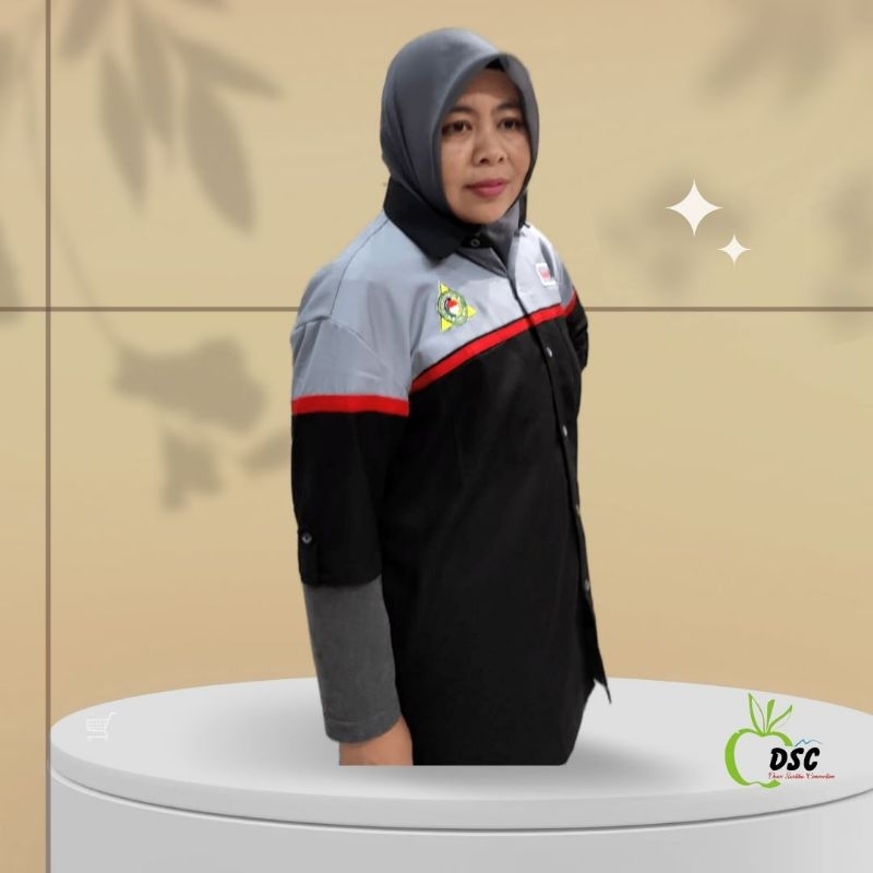 Kemeja pria dan wanita lengan panjang costum logo bordir 6 titik