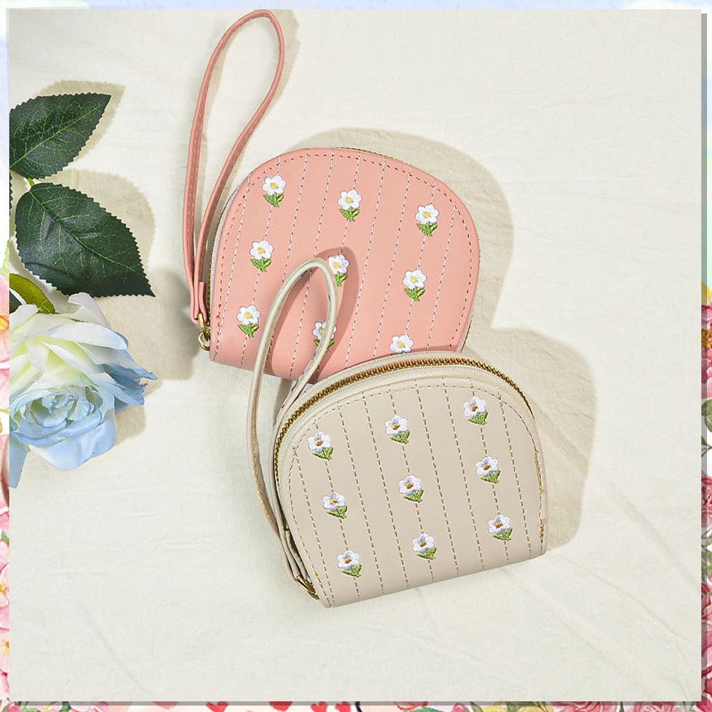 Dompet Card Holder Motif Bunga Kecil Lucu Wallet Mini PU Resleting  Tempat Kartu Atm