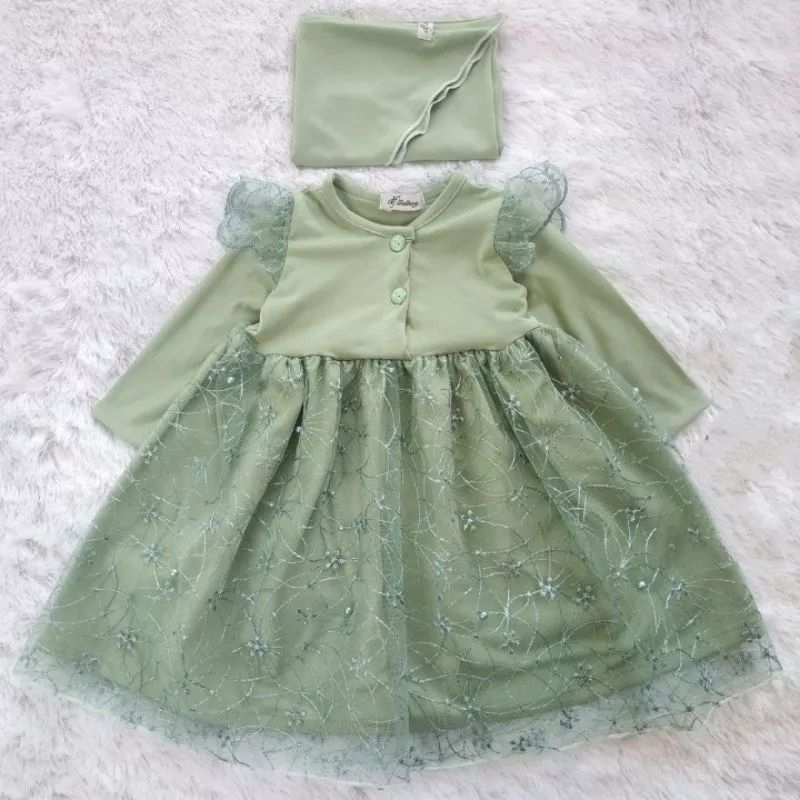 ALMAHYRA Gamis bayi, Gamis Tile bayi,baju Muslim Brokat bayi gamis pesta gamis aqiqah plus turban