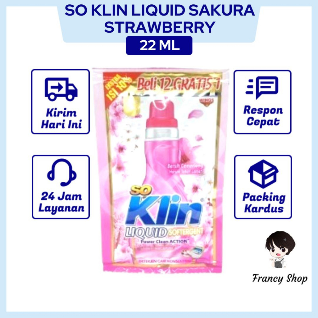 So Klin Liquid Sakura Strawberry Deterjen Cair Sachet 22 ml
