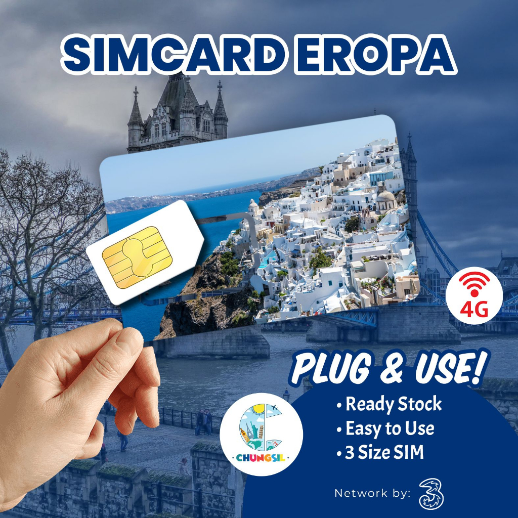 Simcard Eropa 4G Sim Card Europe Schengen Provider Three 3 UK