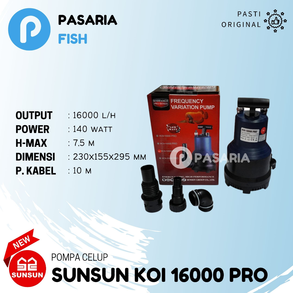 NEW SUNSUN KOI16000/KOI 16000 Liter/Jam Pompa Celup PRO Tambak/Kolam Hemat
