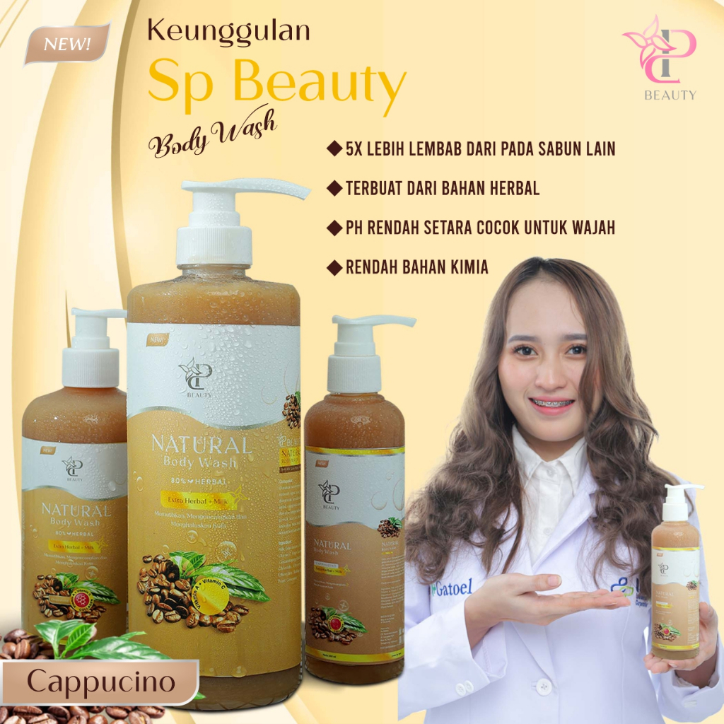 Sp Beauty Body Wash sabun cair herbal cappucino. Extra vitamin C. A &amp; Collagen. - Sabun mandi cair pemutih badan sabun cair pemutih .sabun cair herbal cappucino