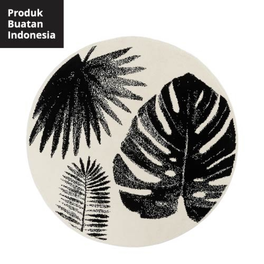 Karpet, bulu tipis, putih/abu-abu/motif daun, 130 cm original IKEA