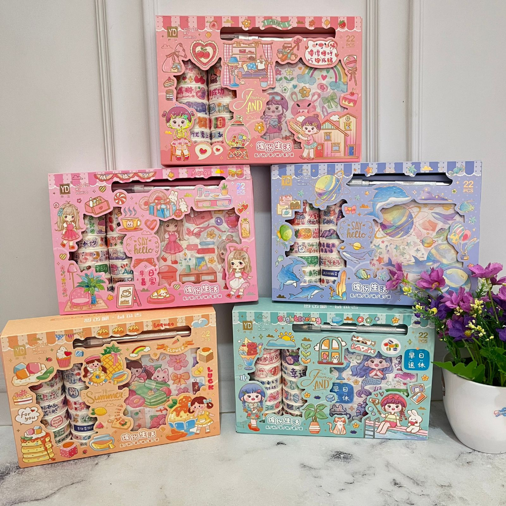 

Paket sticker label selotip + Free Pisau Potong YDSZKD - PINK HIJAU UNGU BIRU RANDOM - cute girl kado unik bungkus gambar hadiah sovenir alat tulis kerja sekolah kantor lucu