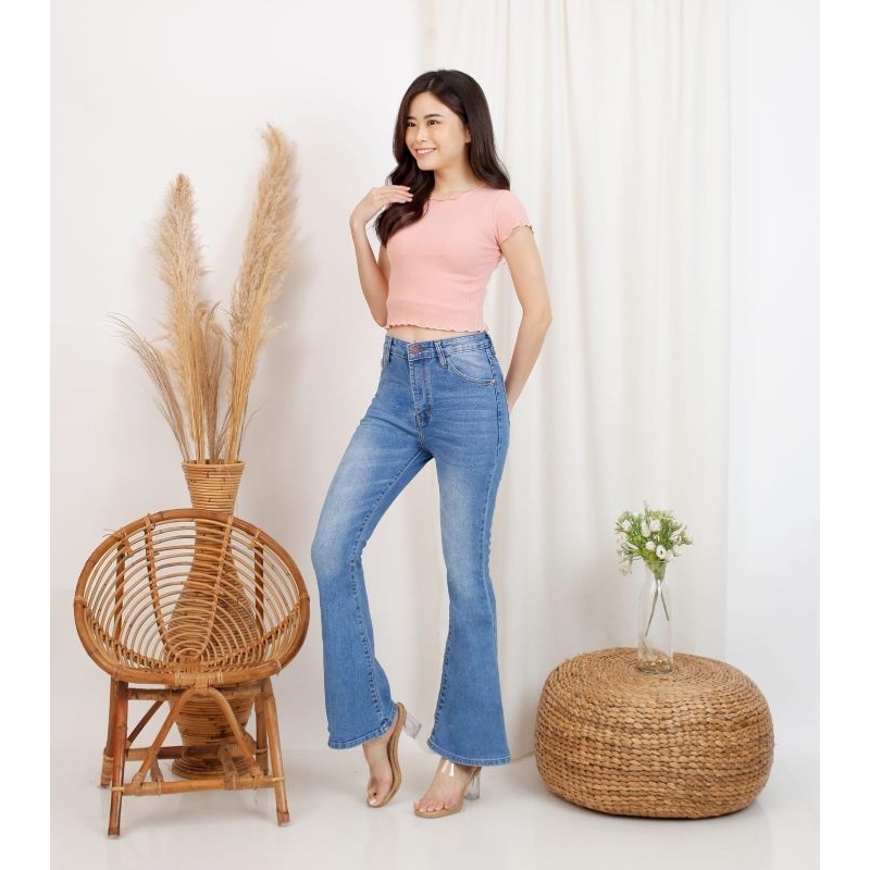 Highwaist Cutbray Jeans Wanita Modis