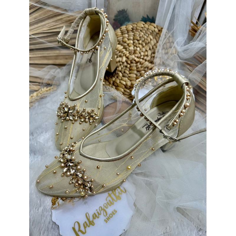 sepatu wedding v merrisa gold tali 7cm platforma