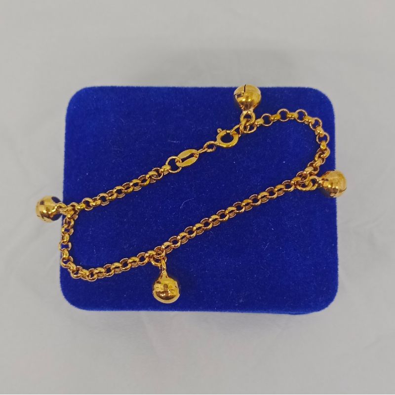 Gelang tangan/ kaki anak dan bayi rantai nori olimpic 4 mainan bel silver 925 lapis emas putih-  perhiasan perak 925 berlapis emas