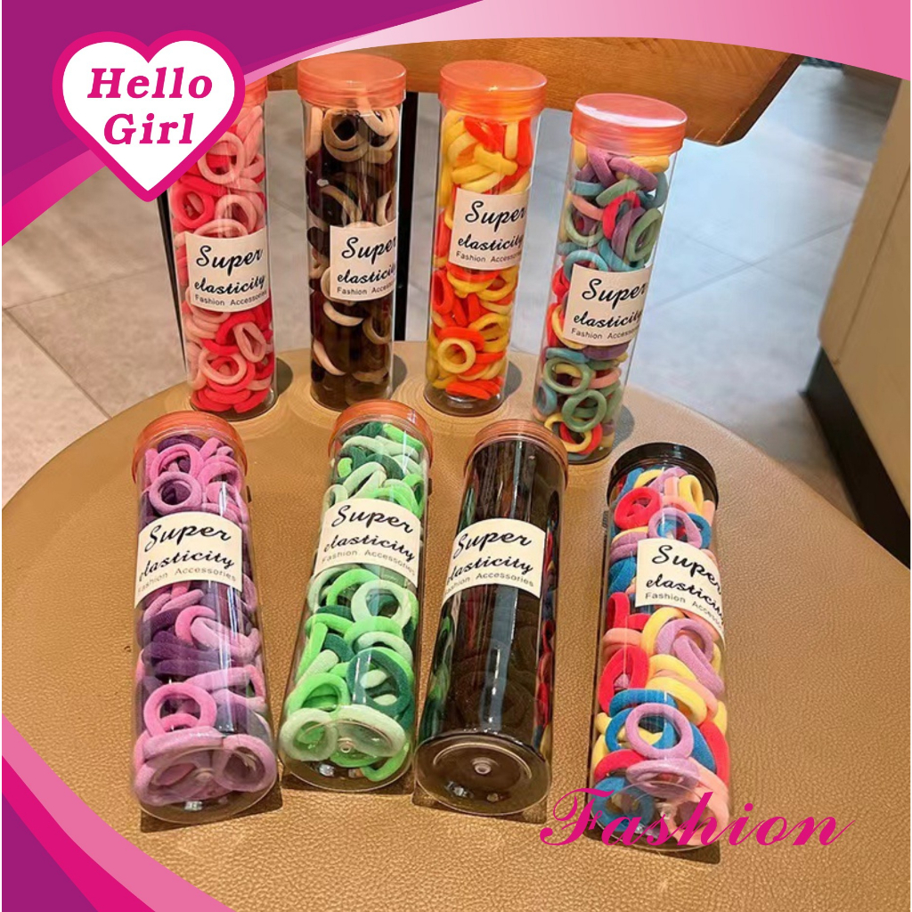 (Hello Girl)F207 100PCS/Box Ikat Rambut Wanita/Anak Karet Elastis Import