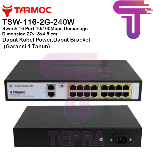 Tarmoc TSW-116-2G-240W, 16 Port 10/100 POE 802.3af/at POE Switch 240W