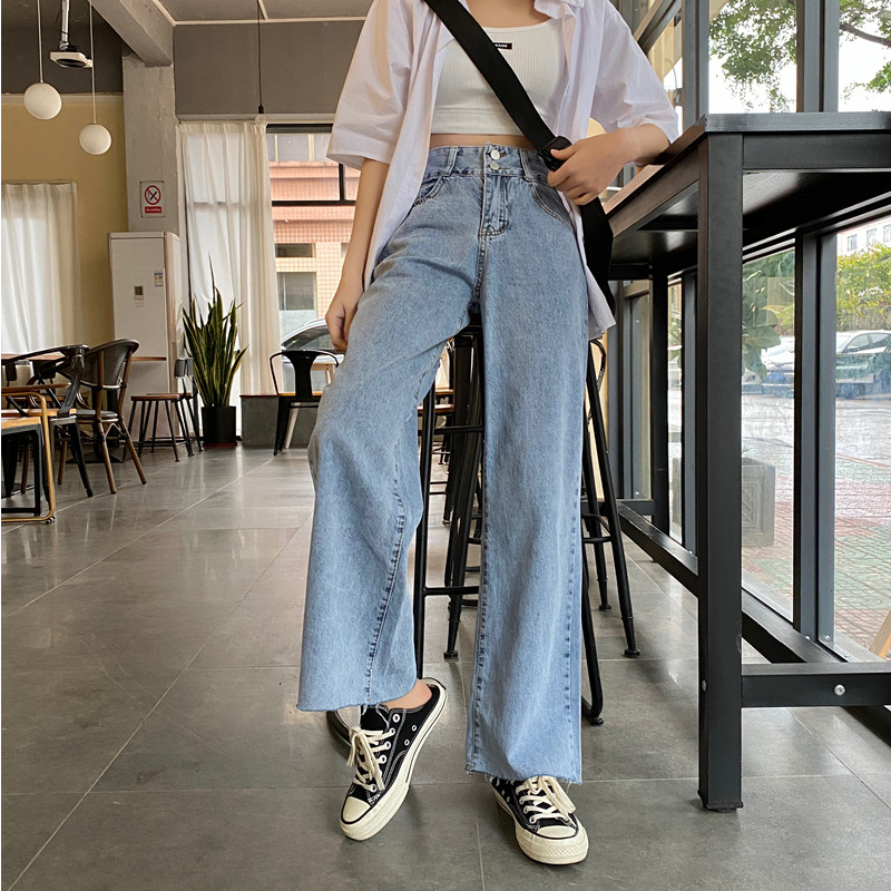 Wanita Korea Style Retro Jeans Loose Celana High Waist