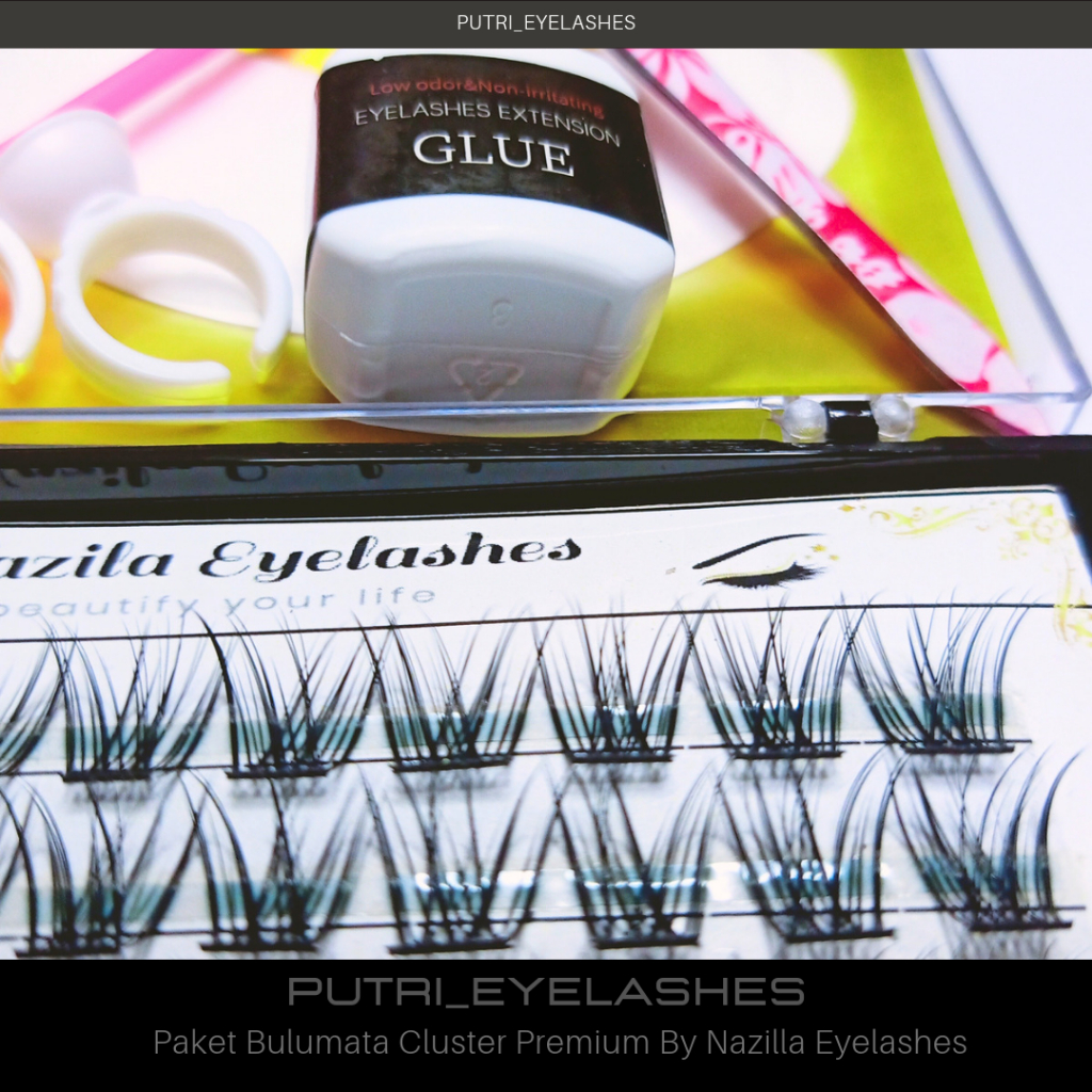 Paket Bulumata Cluster Premium By Nazilla Eyelashes - 2 Ring Glue - Sisir Bulumata - Pinset - Eye Gel Patches - Lem Glue