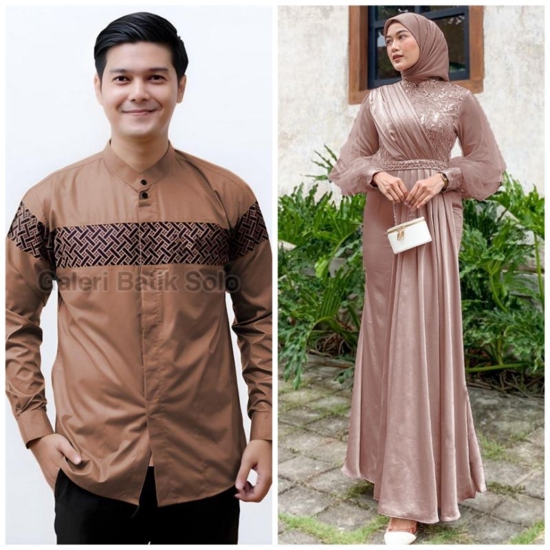 GALERI BATIK - Couple Gamis Melody Brukat Tulle Mutiara Couple Dress Kondangan Lamaran Baju Couple Lebaran Adeeva Amara Maxi Dress Nodern