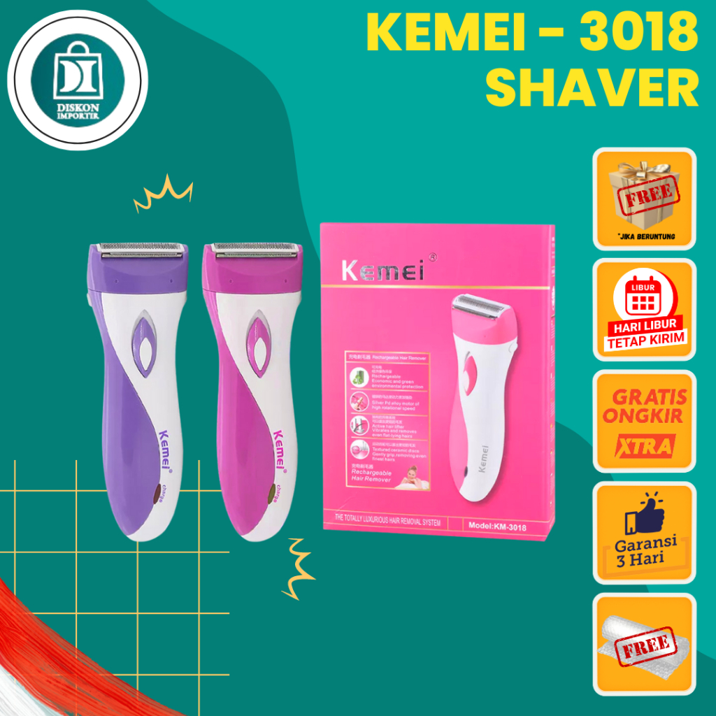 Kemei 3018 Alat Cukur Wanita Lady Shaver Remover Cukuran Bulu Sensitif Kaki Ketiak Ketek