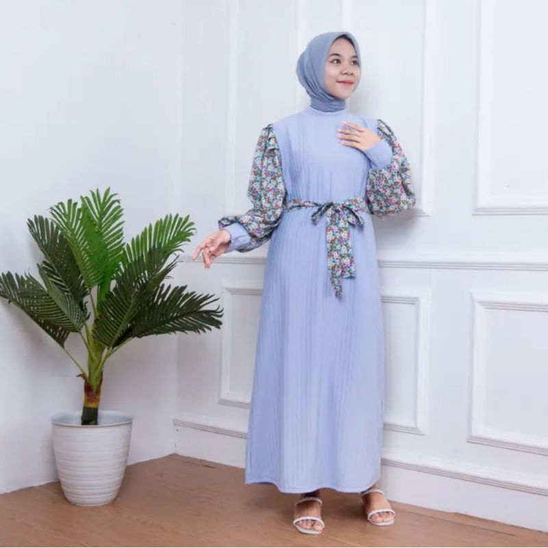 GAMIS MUSLIM TERBARU LENGAN KOMBI BUNGA KNIT PREMIUM/GAMIS KNIT MODEL TERBARU/GAMIS HORNET KNIT PREMIUM BAHAN TEBAL/DRESS MURAH/GAMIS MURAH/GAMIS KNIT MODEL TERBARU/DRESS WANITA MODEL BARU BAHAN KNIT/DRESS WANITA/GAMIS WANITA BAHAN BAGUS ADEM/DRESS POLOS