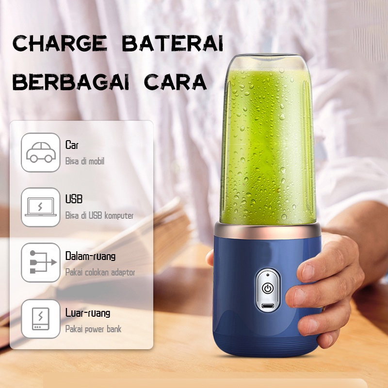 Gaya mixer portabel Juice Blender 6 Pisau Portable Juicer Cup Pembuat Jus Elektrik 2400mah Rechargeable Mini Mixer Ice Crusher 400ml