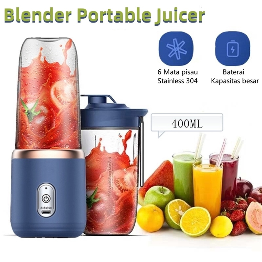 Gaya mixer portabel Juice Blender 6 Pisau Portable Juicer Cup Pembuat Jus Elektrik 2400mah Rechargeable Mini Mixer Ice Crusher 400ml