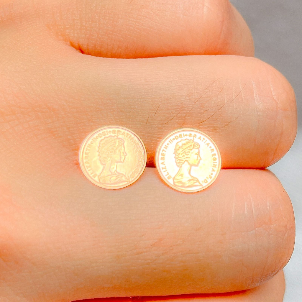 Anting stud anak dan dewasa emas asli kadar 70 16k koin victorian vintage coin giwang kerabu paku cucuk duduk tusuk