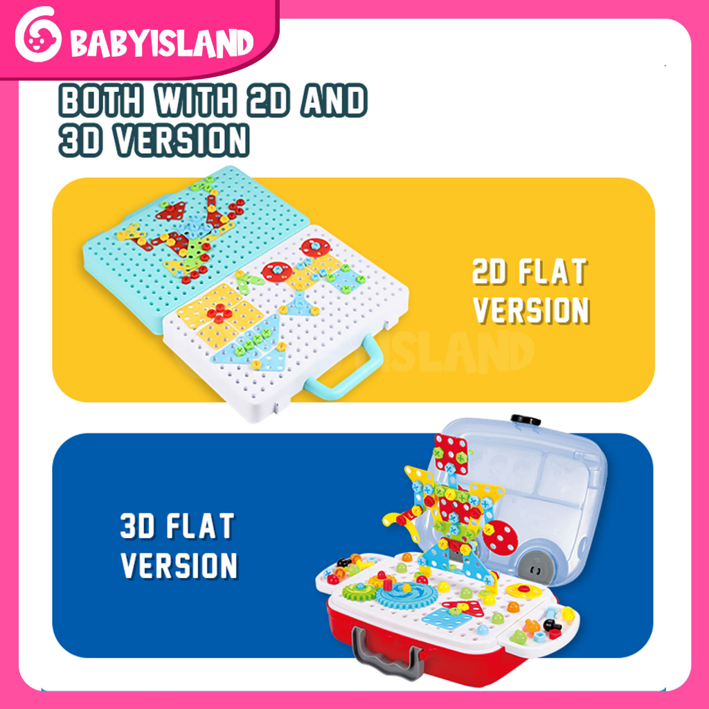 Puzzle Kreatif 3D Sekrup Mainan Anak-anak Bor Set Sekrup Anak-anak Kotak Alat Mainan DIY Perakitan Jigsaw Blok Bangunan.