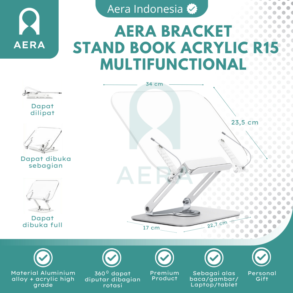 Stand Bracket Book Tablet Laptop iPad Tab Acrylic Bisa Diputar 360 Derajat R15 | Penyangga Buku Akri