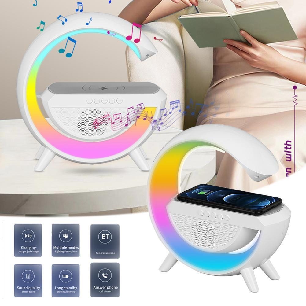 7 IN 1 Multifunctional RGB LED Ambient light Bluetooth Speaker 15w Wireless Charger Desk Lamp Bluetooth Speaker Clock Night Light