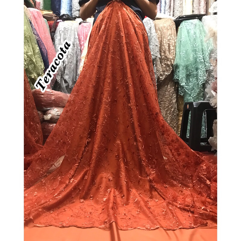 MURAH!! Kain bahan Tulle akar mutiara / bahan kebaya brokat tille ( BORDIR MOTIIF RANDOM).