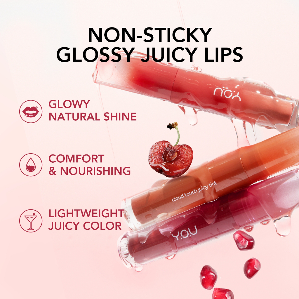 YOU Cloud Touch Juicy Tint | Healthy Glow Lips | Korean Style Liptint Gloss | Melembapkan Bibir | Lipstik with Ceramide | [Hot Selling]