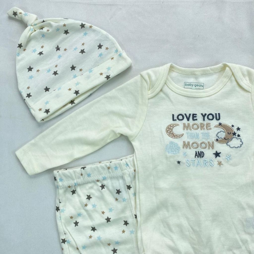 baju bayi sleepwear piyama kupluk homewear jumpsuit bungkus kaki /  JUMPER SET 3in1 0-9 bulan import