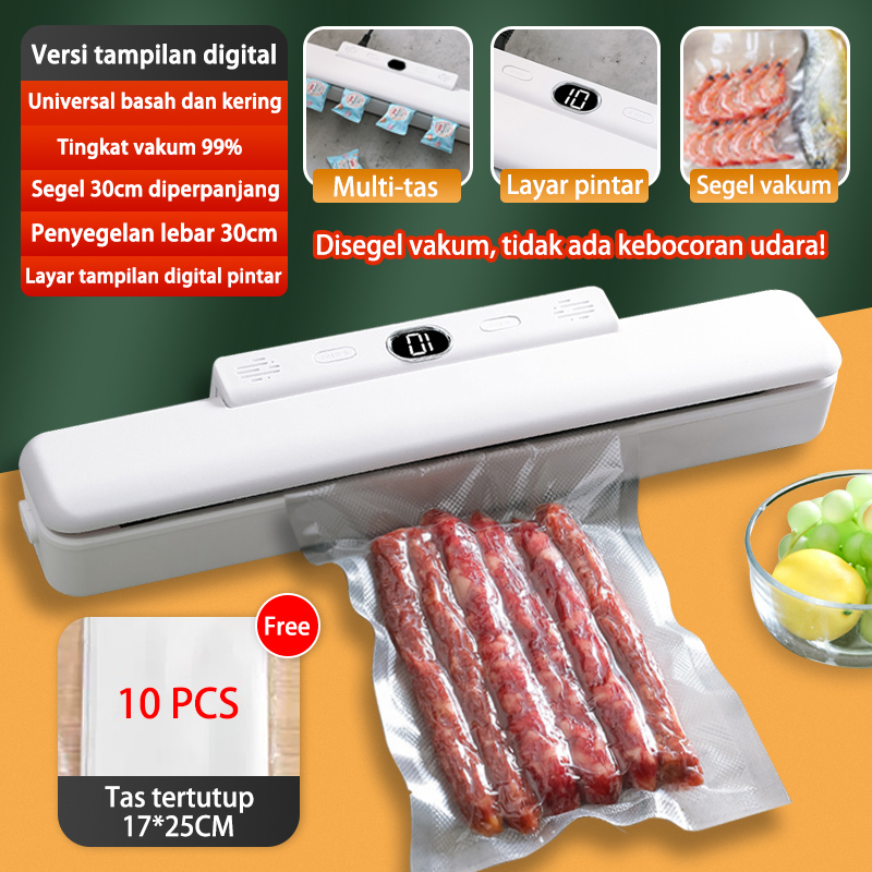 Vacum Sealer Fresh Cerdas/Alat Vakum Makanan/Alat Vacum Makanan Frozen/Mesin Vacum Makanan（Free 10 Kantong Vakum）