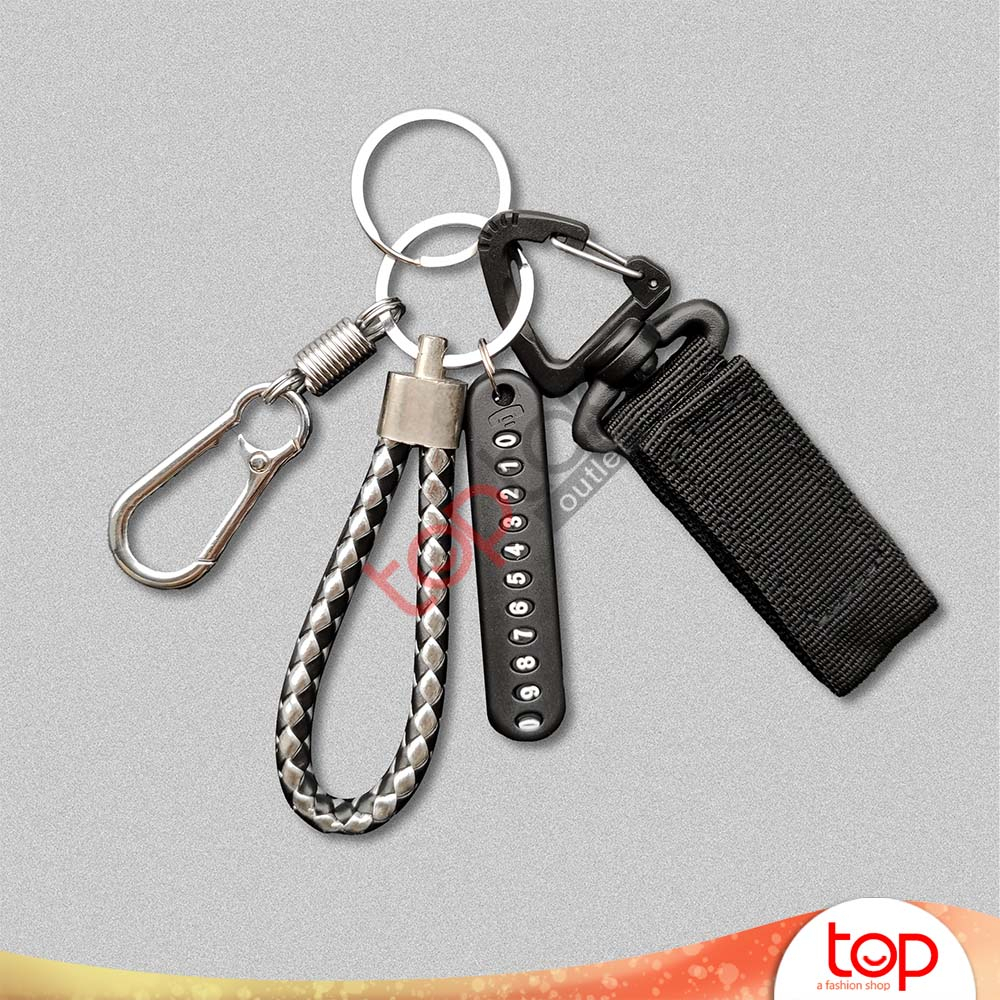 1 set 4 pcs Gantungan RANTAI Kunci Motor Mobil Kulit Genuine Leather Keychain Premium