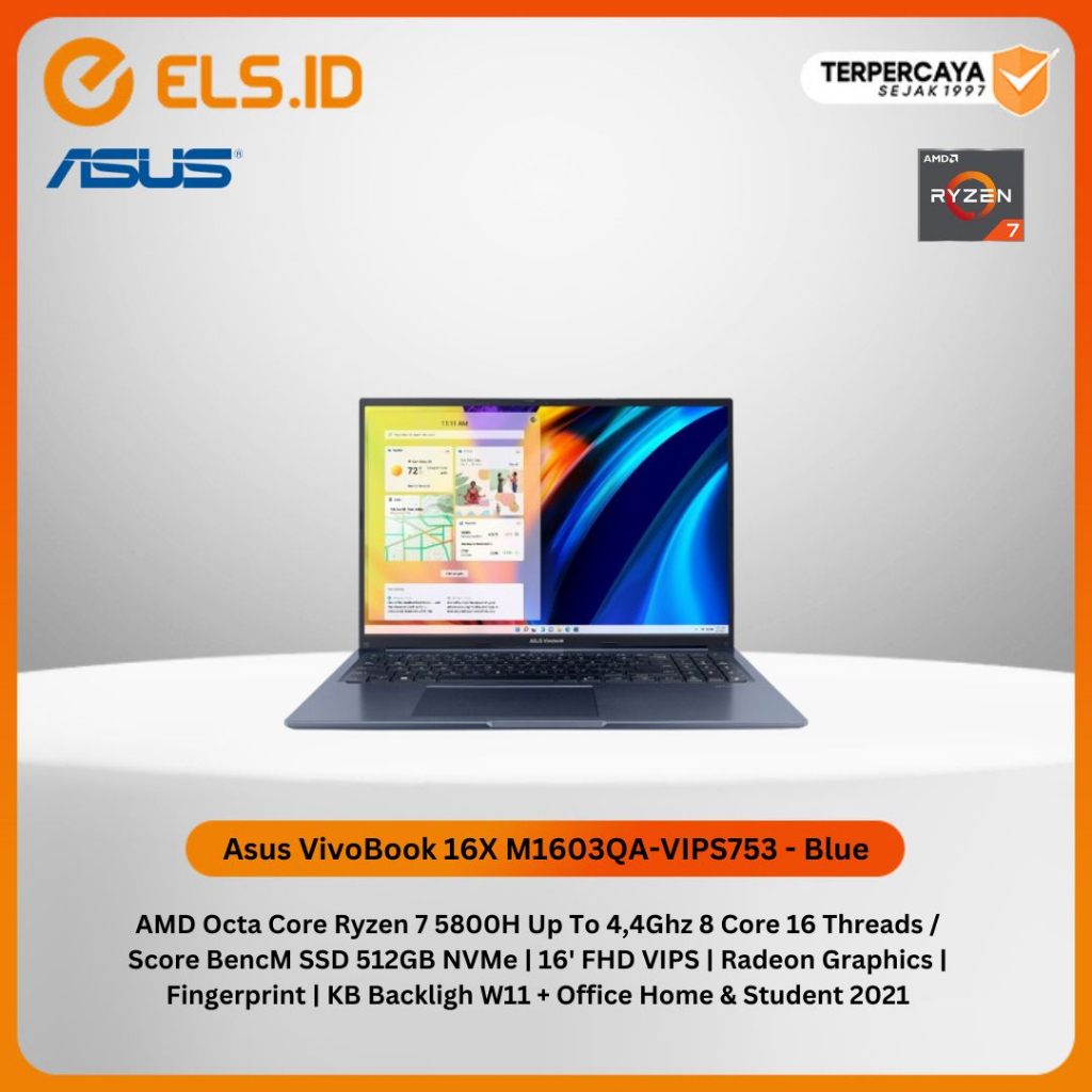 Laptop Asus VivoBook 16X M1603QA-VIPS753 - Blue [Ryzen 7 5800H-16GB-SSD 512GB]