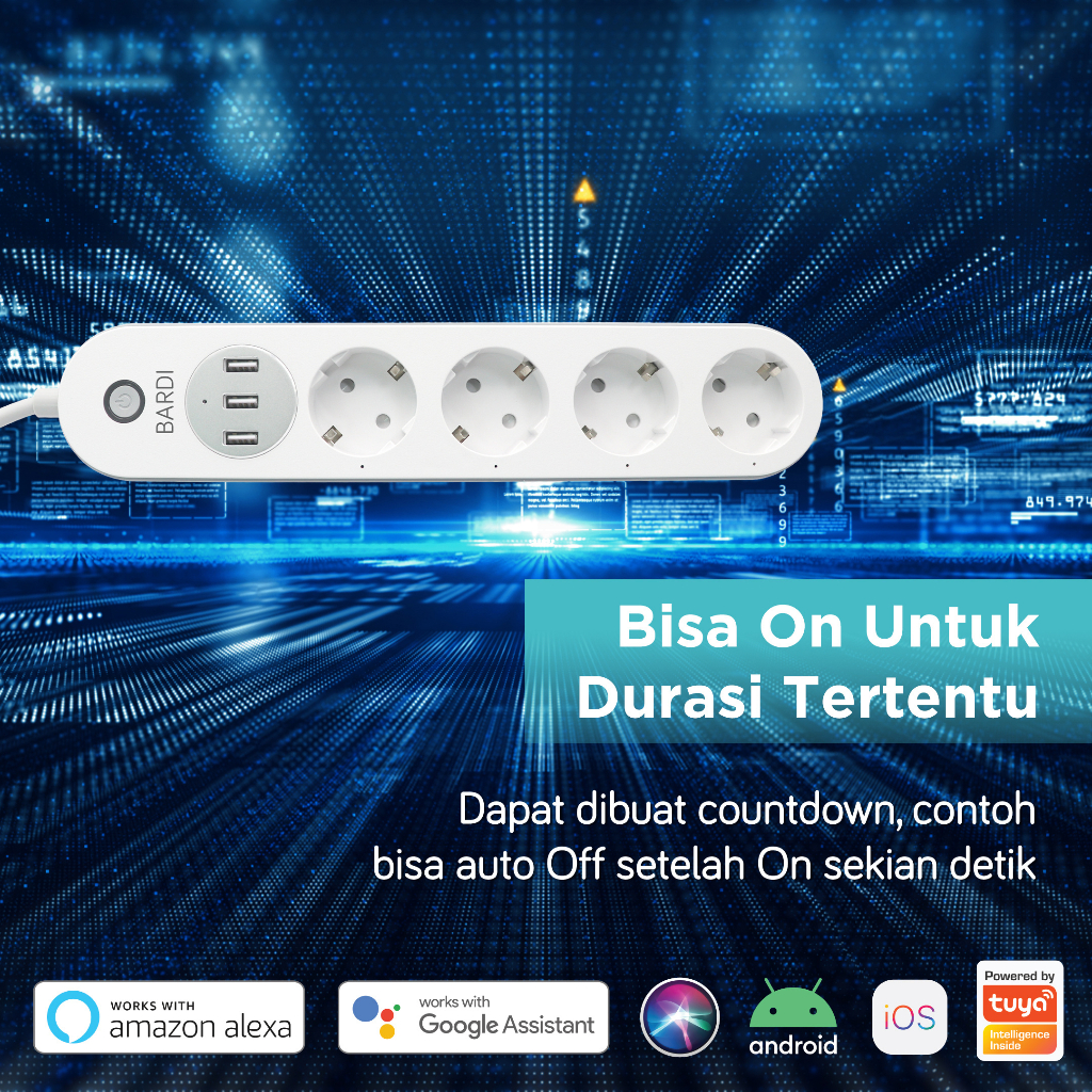 BARDI Smart Extension Power Strip Wifi Stop Kontak Socket Colokan Wireless Pintar IoT Tuya