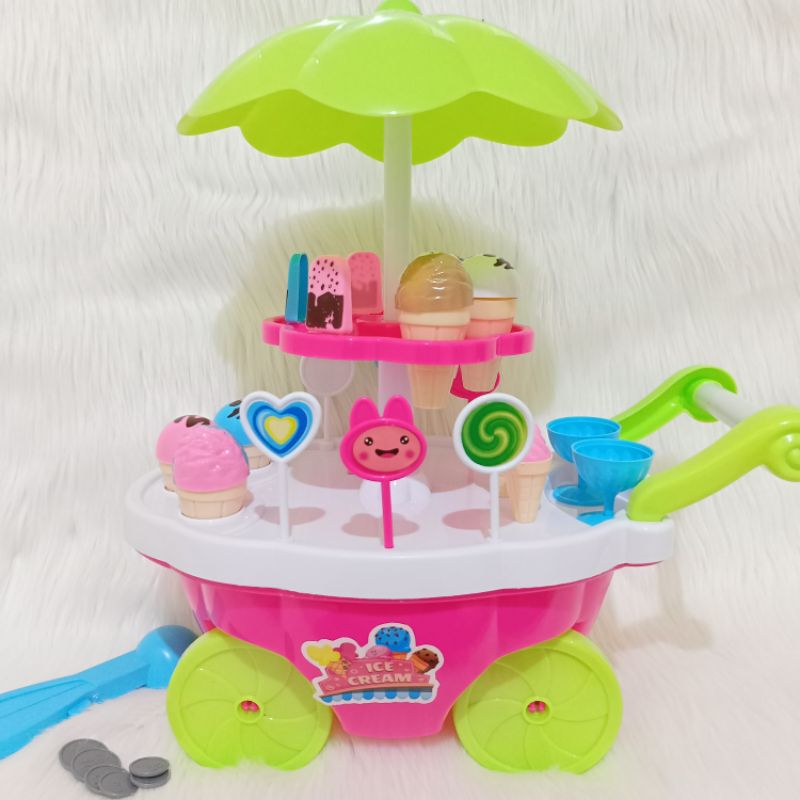 Mainan anak perempuan gerobak es krim ukuran sedang gerobak dorong es krim mainan koleksi