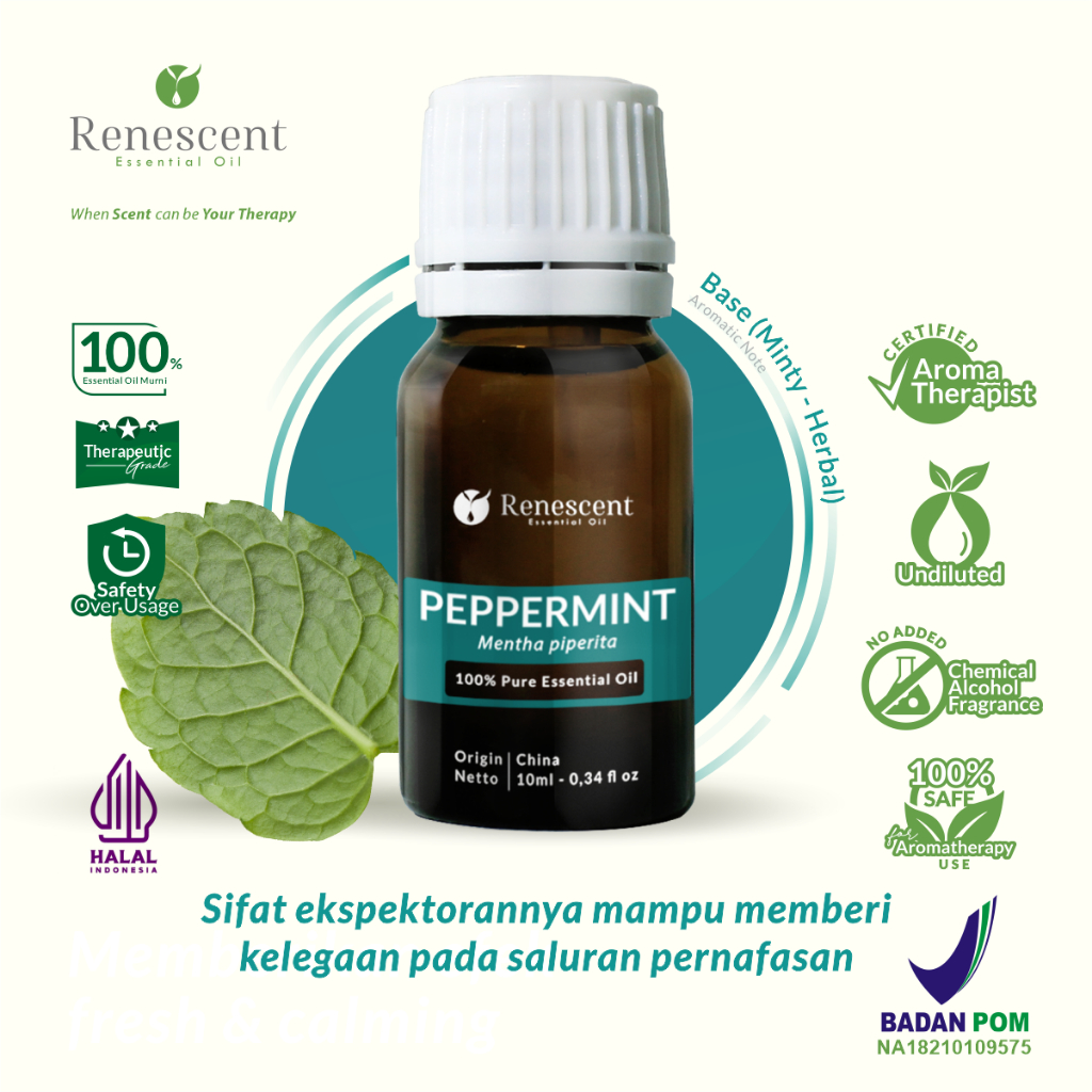 Renescent Peppermint Essential Oil 10ml Diffuser Aromatherapy Humidifier Air Purifier Lilin Aromaterapi