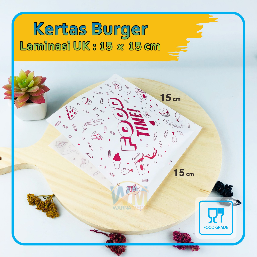 Kertas Burger Laminasi / Burger Wrap 15x15 / Burger Paper Motif / Kertas Burger Motif / Kantong Burger Food Grade